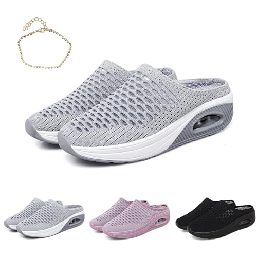 VOODUE Hatmeo Women Orthopedic Slippers, Diabetic Breathable Arch Support Shoes, Mesh Woven Orthopedic Breathable Soft Shoes Sneakers for Swollen Feet Women(Grey,US 6)