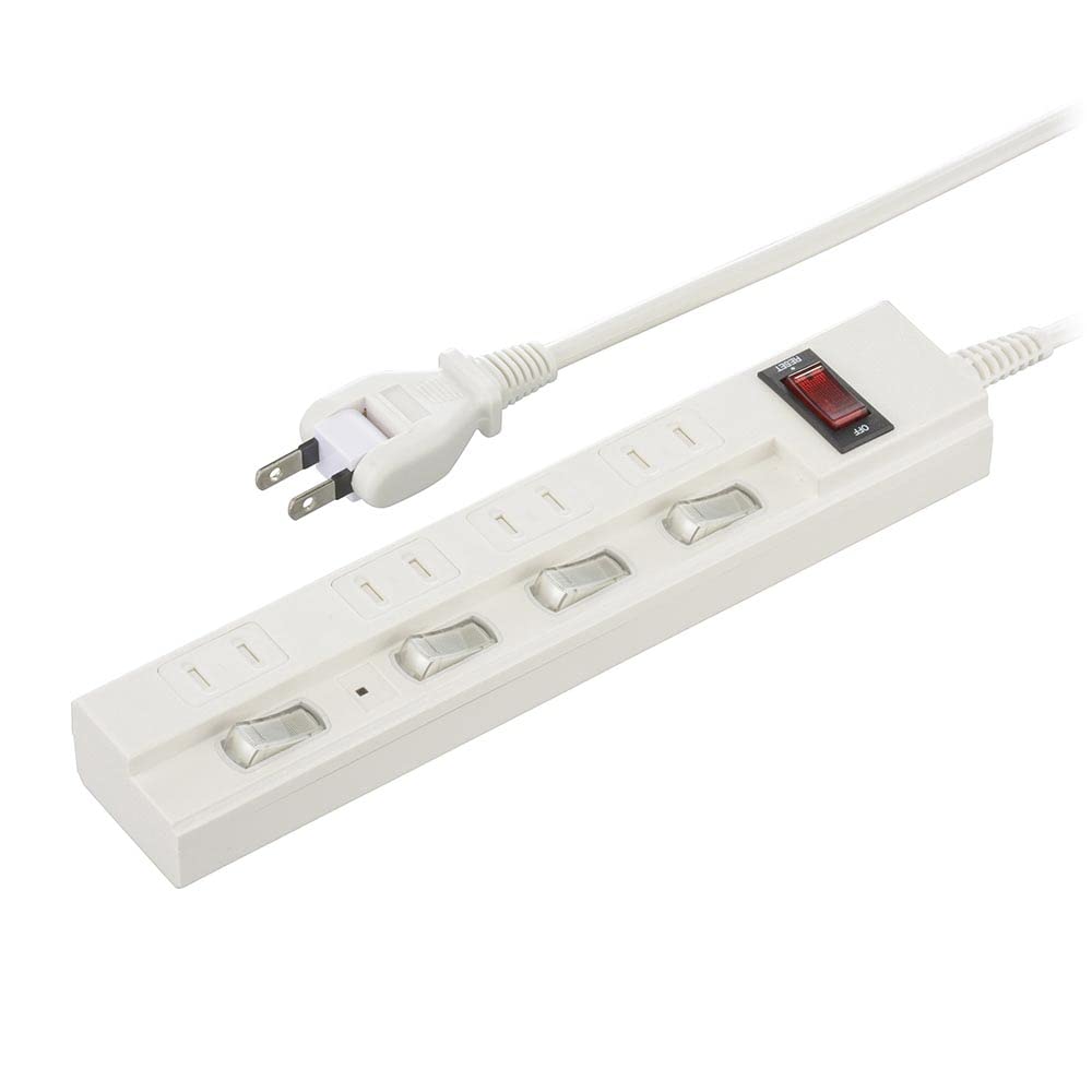 オーム電機製節電タップ 電源タップ 押しボタンスイッチ付 4個口 1.5m｜HS-T1177W 00