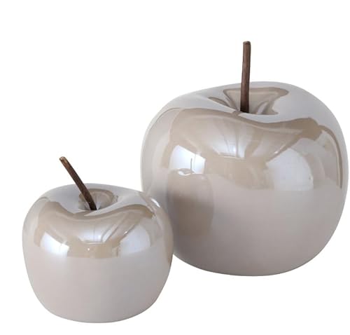 Image of RiloStore Decorative Apple Grey Light Grey 12 cm and 8 cm Decorative Apple Fruit B480 Fruit Apples Decorative Object Fruits Ceramic Still Life Autumn Decoration Pack of 2
