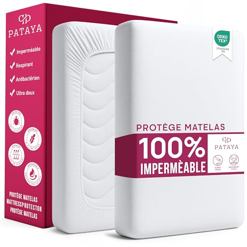 PATAYA Protège Matelas 160 x 200 x 30 cm Imperméable – Surmatelas Alèse Oeko-TEX 100, Incontinence Bébé et Adulte, Anti-Acarien, Hypoallergénique, Élastique...