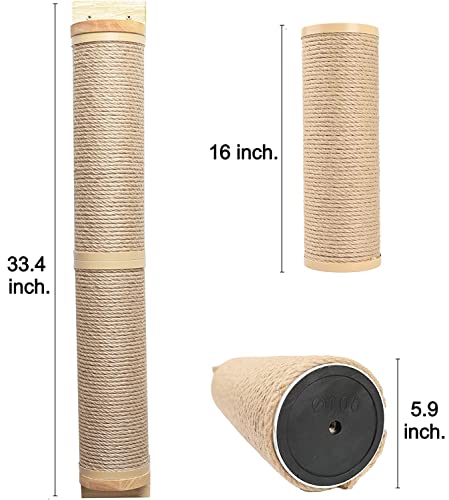 Image of Callas Cat Scratching Post Wall Mounted, 33 Inch Tall | Cat Scratch Post for Large /Small Cats, Rubber Wood Cat Scratcher Posts for Kittens | 602-Cream