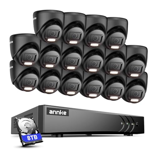 ANNKE 1080P Sistema de Vigilancia con Detección IA de Personas/Vehículos, 3K Lite 16 Canales DVR con Disco duro de 8 TB para Grabación 24/7, 16x 1080p Cámaras CCTV Exteriores, Visión Nocturna en Color