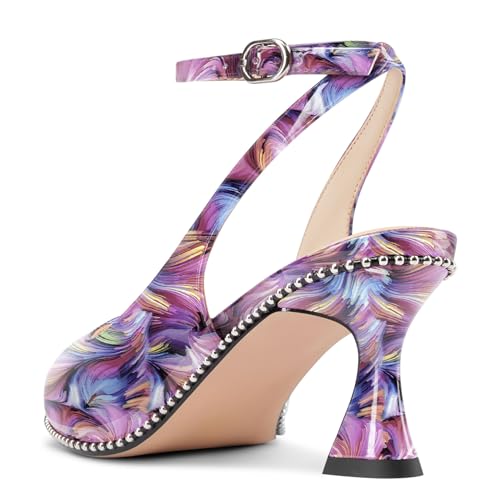 Image of NobleOnly Womens Slingback Heels Beaded Pumps Ankle Strap Pointed Toe Kitten Heels Dress Shoes 2.6 Inches