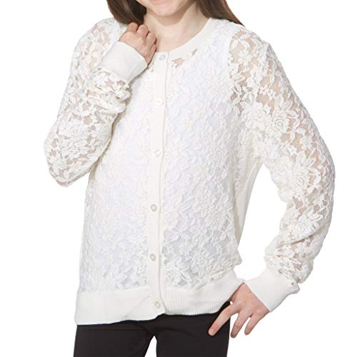 ZUNIE Girls' Cardigan Sweater (Ivory, S 5/6)