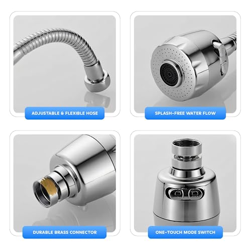 Image of CLINTON Flexible Tap Extender for Kitchen Sink - 360 Rotating Faucet Attachment, Splash-Proof, Water-Saving, Easy Installation (Dual Mode Flow)