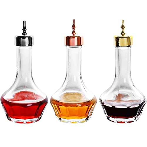 SuproBarware Juego de 3 botellas de vidrio con tablero superior de 1.7 onzas, herramienta profesional de bar para cóctel, ideal para barmanes en casa