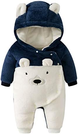 Fairy Baby Newborn Baby Cartoon Bear Snowsuit Warm Fleece Hooded Romper Jumpsuit Onesie (3-6M,Blue Bear)