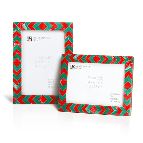 Image of Handicrafts Home Gems 4x6 Picture Frame Set of 2, Vintage Photo Frames for Wall or Tabletop Display, Family Wall Decor, Gallery Wall Frame Set, Wall Display-Resin Inlay.Candy Cane Collection.