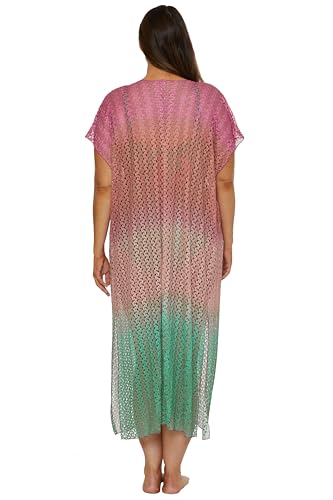 Women's Sunset Plus Size Crochet Ombre Tunic, Tie Front, Casual, Beach Cover Ups3