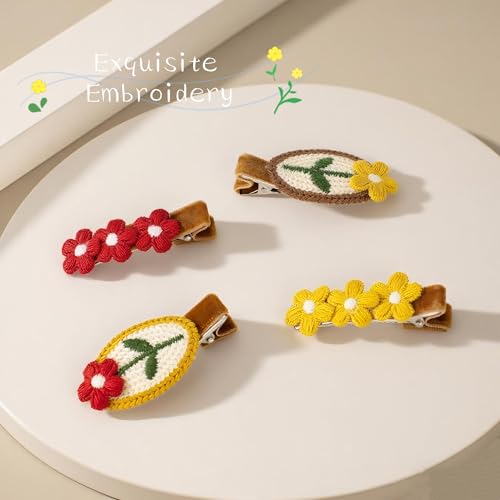 Set de 4 pinzas de cabello tejidas con flores bordadas miniatura 2