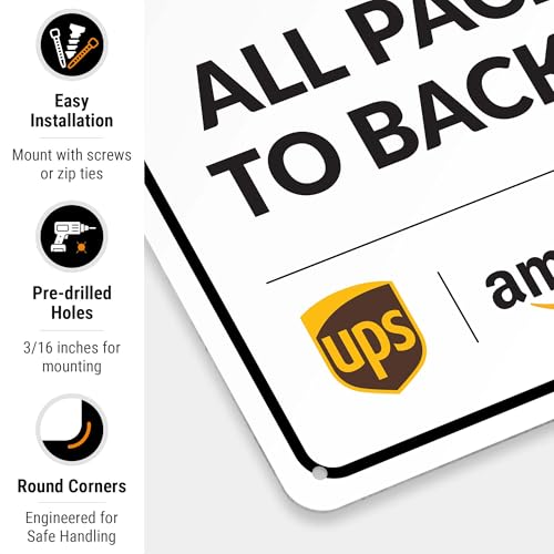 Image of Package Delivery Sign, Delivery Instructions Please All Package to Back Door Sign, 10x14 Inches, Rust Free .040 Aluminum, Fade Resistant, Made in USA