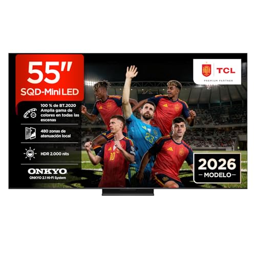 TV TCL 55Q7D PRO 55” SQD-Mini LED, 4K HDR 2000 nits, 480 zonas de atenuación, Google TV, Dolby Vision IQ y Atmos, 2.1 Onkyo, 144Hz, Apple AirPlay 2 y Alexa