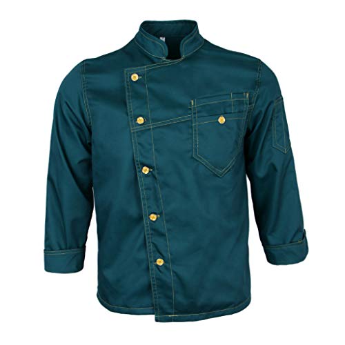 P Prettyia Chaqueta Cocina Uniforme Manga Larga Cómodo Suave Patrones de Puntadas Simple Cómodidad - De color verde oscuro, L