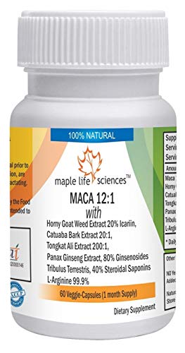 Maca 12:1 Testosterone & Libido Booster Blend - 500mg - 60 Vegan Capsules - Male Performance