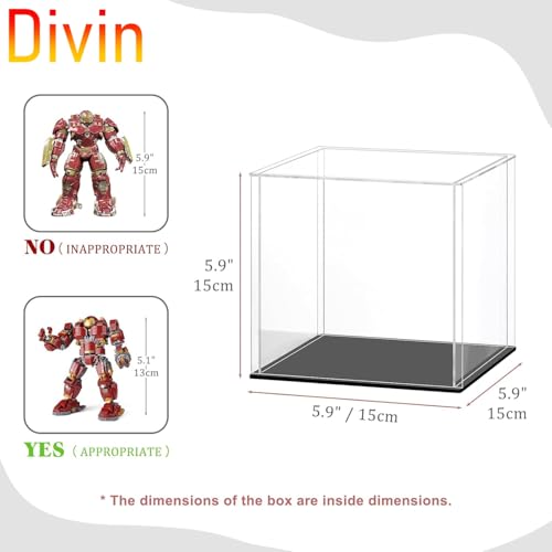 Image of Bozsky Acrylic Display for Organizing Collectibles Clear Box Display Action Figures Home Storage Mini Toys Gifts for Lover, Dust-Free, Clear Display Box (Black+Clear, 15X15X15Cm: 6X6X6 inch)