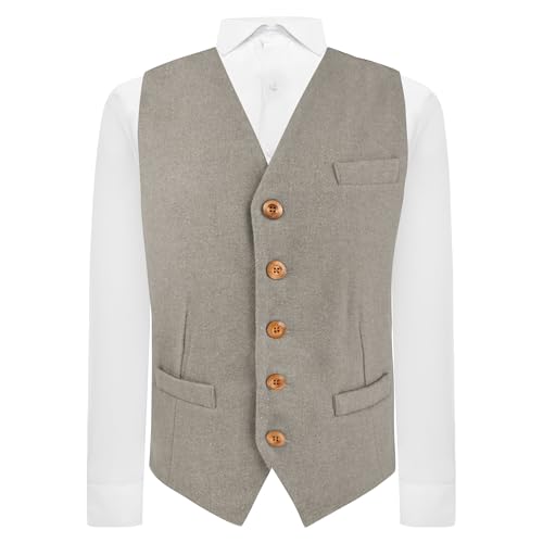 Gilet en laine tissée gris chaud King & Priory pour structurer une silhouette avec confort