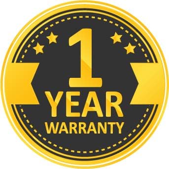 Gold and black badge indicating a 1-year warranty