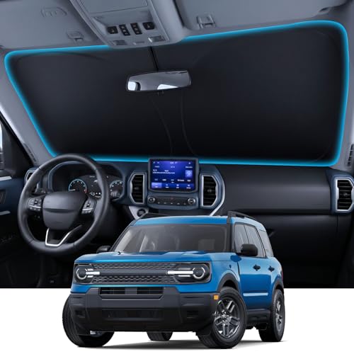 Image of Wigoo for Ford Bronco Sport Windshield Sunshade [OEM Design, 100% Sun Blockage] Foldable Heat Insulation Sun Shade with Storage Bag, for Ford Bronco Sport (2021-2026), Silver Coating