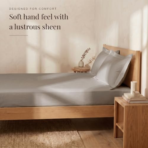 Image of Huesland 300 TC Premium 100% Pure Cotton Luxe Soft Touch Fitted Single Size Bedsheet Cotton with 2 Pillow Covers | Vintage Khaki | 36 x 78 Inches