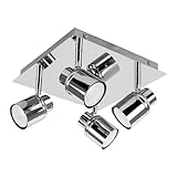 MiniSun | Modern Polished Chrome Square Plate Adjustable IP44 Bathroom 4 Way Ceiling Spotlight Complete with 4 x 5W Warm White GU10 LED Bulbs | Bathroom, Home Décor & Improvement Essential