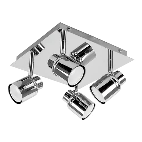 MiniSun | Modern Polished Chrome Square Plate Adjustable IP44 Bathroom 4 Way Ceiling Spotlight Complete with 4 x 5W Warm White GU10 LED Bulbs | Bathroom, Home Décor & Improvement Essential