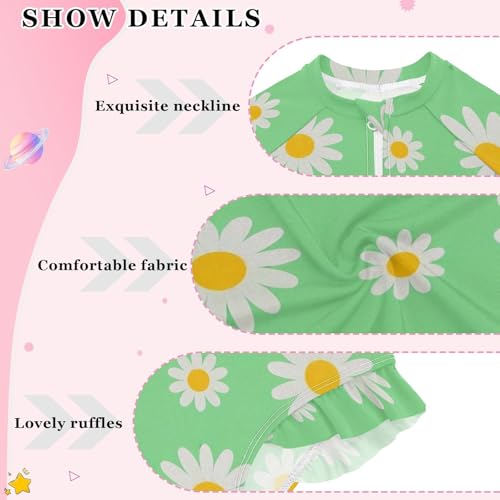 Swim Suit Long Sleeves 1 Piecing Lovely Daisy Floral Green White Rash Guard for Girls Toddler Bathing Suit4