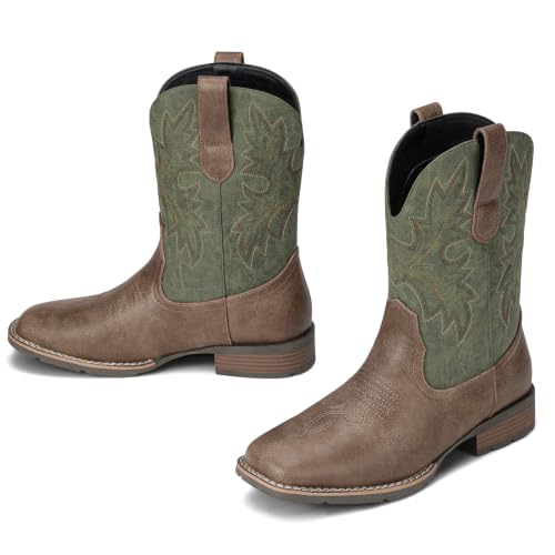 Image of Lumeheel Cowboy Boots for Men - Western Men's Boots with Classic Embroidered, Slip on Square Toe Boots, Slip Resistant Country Boots Chunky Heel Ankle, Durable Short Boots for Spring Fall