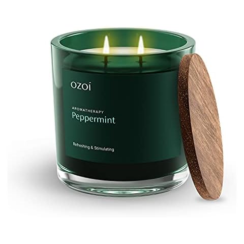 OZOI Peppermint 100% vegane Aromatherapie-Kerze (zwei Dochte) mit Duft nach dem ätherischen Öl Pfefferminze, Brenndauer bis zu 50 Std, 300g Wachs Cover