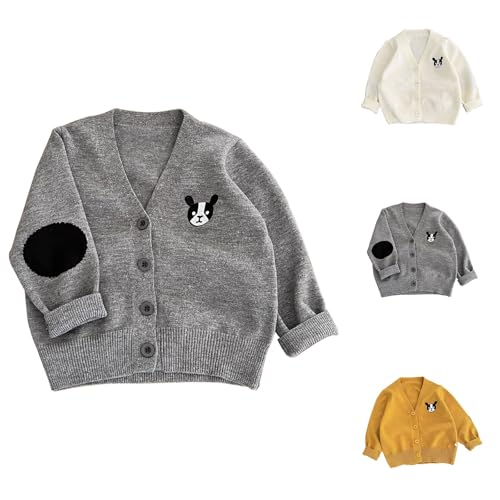 Baby Boys Girls V-Neck Cardigan Animal Embroidery Solid Color Loose Sweater Button Closed Casual Cardigan Outfits