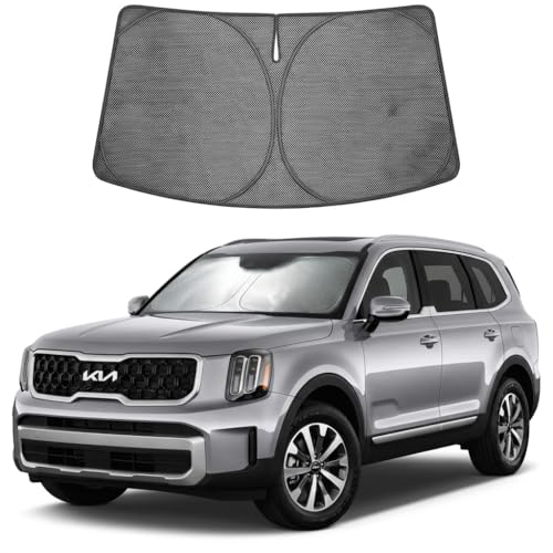 Image of Proadsy Windshield Sun Shade Custom Fit Kia Telluride 2020-2025 Ice Crystal Black Front Window Sunshade UV and Heat Blocker Foldable Visor Keeps Car Cooler for Summer Parking and Daily Use