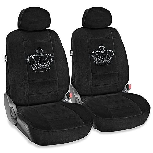 CarsCover King Crown Crystal Diamond Bling Rhinestone Black Car SUV Truck Low Back Seat Covers Black Velvet Cover