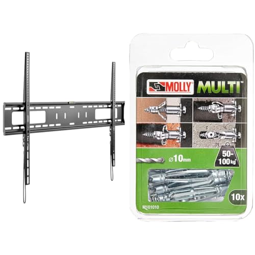 Support mural TV charge lourde Goobay 49892 et kit d'ancrage Molly M10 tout metal