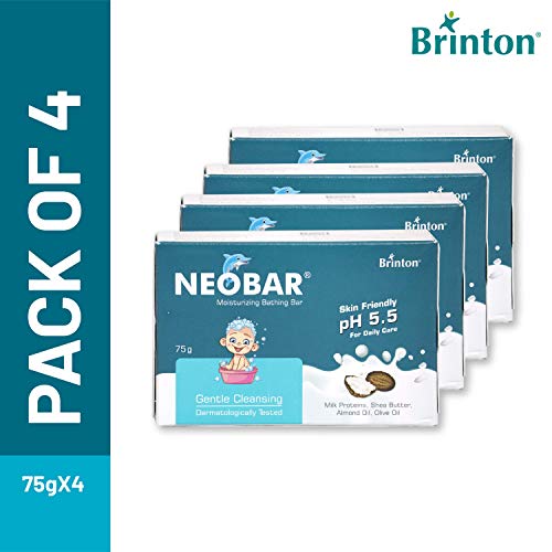 Image of Brinton Neobar Baby Soap for Bathing, Moisturizing, Gentle Cleansing, Skin Friendly, Daily Care, pH 5.5, White, 75 g, Pack of 4