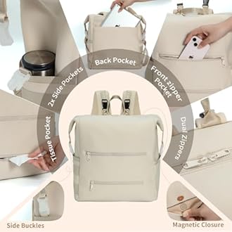 Omanmoli Diaper Bag Backpack,Large Neoprene Baby Bag for Boys Girls with 15 Diaper Bag Organizer,2 Insulated Pockets,Changing Pad,Stroller Straps,White