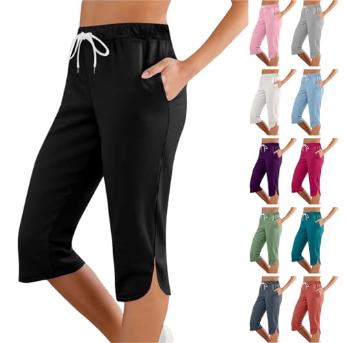 Capris Pants for Women Summer Elastic Waist Capris Drawstring Capri Workout Pants Cropped Pant with Side Slits 2025