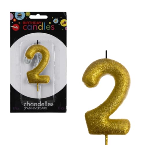 Image of Wanna Party Number 2 Glitter Gold Candle for Birthday Decoration Items /Cake Toppers /Cake Decorations