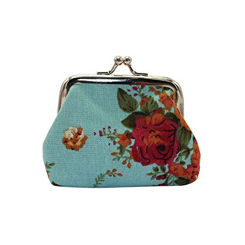 Preisvergleich Produktbild Qinlee Rose Mini Münzbörsen Blumemuster Geldbörse Mädchen Münztüte Geldbeutel Coin Pouch (Blau)