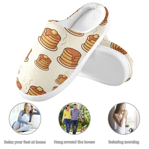 JUNZAN Cartoon Pancake Butter Syrup Beige Cotton Slippers for Men Lightweight Memory Foam Travel Slippers for Hotel Funny Presents 6-73
