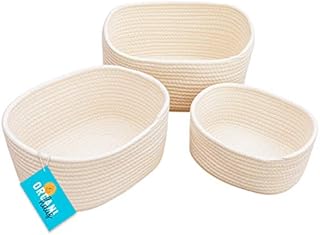 OrganiHaus Set of 3 White Rope Storage Baskets for Shelves | Toy Basket | Woven Storage Basket for Nursery Decor | Skin Care & Desktop Organizer | Small Baskets for Storage | Bathroom Storage Baskets