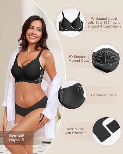 Image of HORISUN Wireless Seamless Bras for Women No Underwire Wavy V Neck Soft Support Full Coverage Comfortable Bra