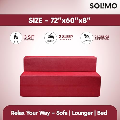 Image of Amazon Brand - Solimo 3 Seater 5 * 6 Jute Fabric Washable Cover Sofa Cum Bed 3 Seater Double Foam Fold Out Sofa Cum Bed (Finish Color - Maroon Delivery Condition - Pre-Assembled)