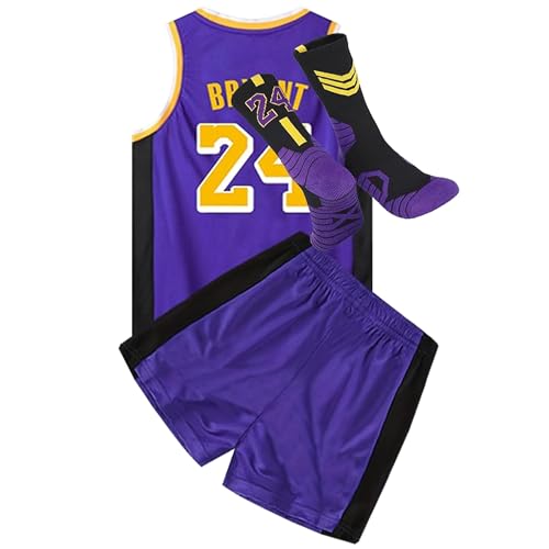 Youth Kids Basketball Jersey Lightweight Basketball Uniform Tank Top Shorts and Socks 3-Piece Set for Boys and Girls