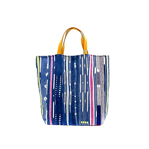 Bolso tote de tela Baule africana hecha a mano – 100 % tela auténtica Baule africana con asas de cuero genuino miniatura 1