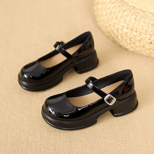 Women's Leather Platform Chunky Mary Jane Shoes Round Toe Adjustable Ankle Buckle Fashion Casual Dress Pumps for Uniform Party Work Date2