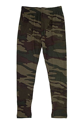 Expert Design Girl's Dark Military Camouflage Pattern Print Leggings - Olive Green S/M