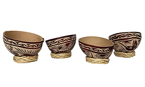 The Curated Pantry Mezcal Jicaras (Small, Shot Glass Size) - Holds 2-3 Ounces - Hand-carved from Mexico with Natural Fiber Base (Brown, 4)