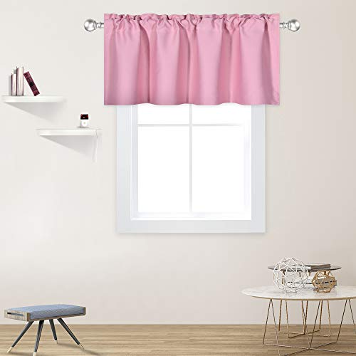 DECOVSUN Baby Pink Valance for Windows 42x18 Inch Solid Thermal Insulated Blackout Rod Pocket Kitchen Short Curtain Toppers Valance for Bathroom Living Room 1 Panel