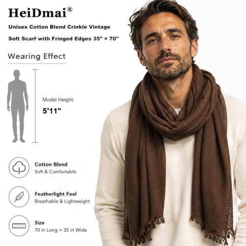 Image of Lightweight Cotton Blend Scarf for Women Men | Large,Breathable,Thin,Soft,Crinkle Scarf,Hijab Head Wrap,NeckScarf,Everyday,Travel Scarf,Summer Dress Scarves Holiday Gift