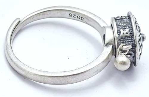 JAJAFOOK 925 Silver Rotating Rings Buddhist Tibetan Prayer Wheel Lotus Ring Good Luck Adjustable Ring3