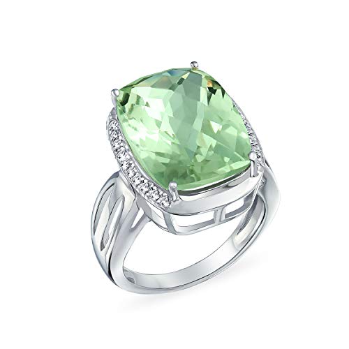 Bague prasiolite en argent 925 avec de magnifiques zircons naturels scintillants